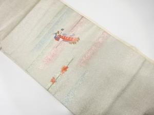 孔雀に花模様　刺繍　名古屋帯